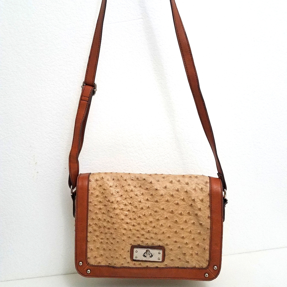 Vegan Ostrich Brown Crossbody Bag